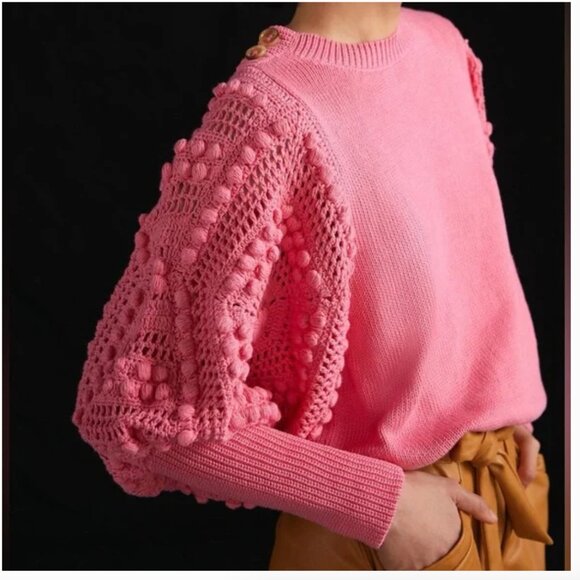 Stella Pardo Paris Pink Crochet-Sleeved Sweater - Picture 1 of 7